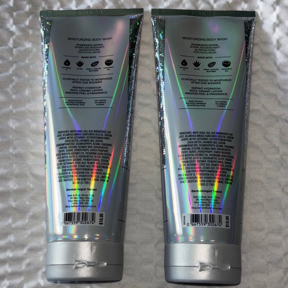 2 Bath Body Works Platinum Moisturizing Body Wash 2 Silver 10 oz Tubes New - Picture 4 of 7